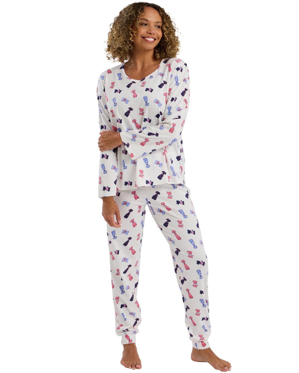 Slumber Hut Women's Ivory Cute Dog Cotton Pyjama In45815 16-18