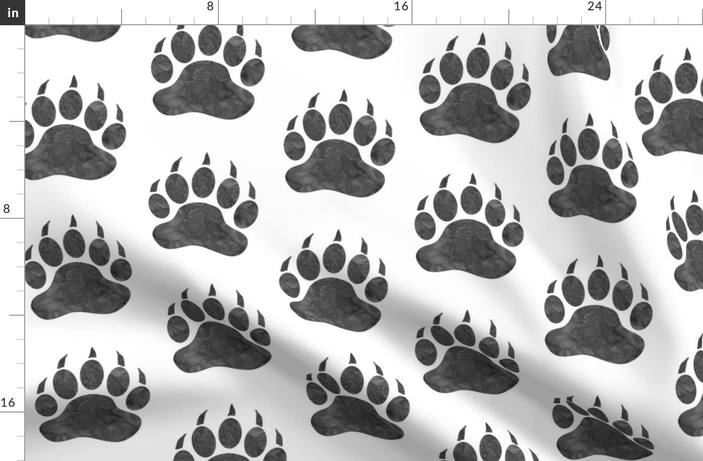 Spoonflower Fabric - Watercolor Bear Paw Big Gray White Bears Paws Print Animal Printed on Organic Cotton Sateen Fabric by The Yard - Sewing Quilting Apparel Home Decor