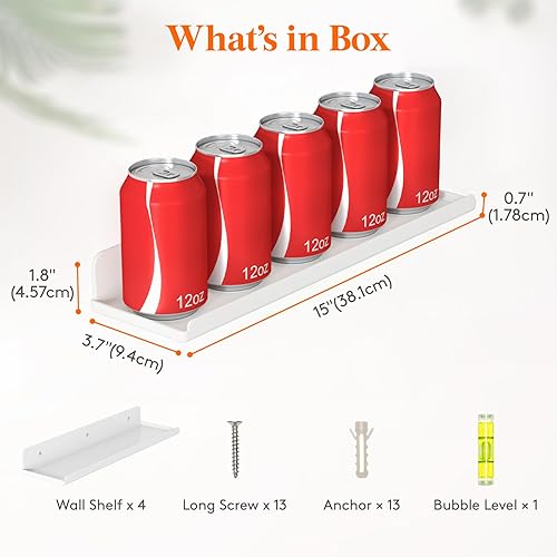 Miniatura 3 de Lifewit Estantes flotantes para pared, paquete de 4 estantes acrílicos blancos de 15 pulgadas, decoración de habitación para estantería/exhibición
