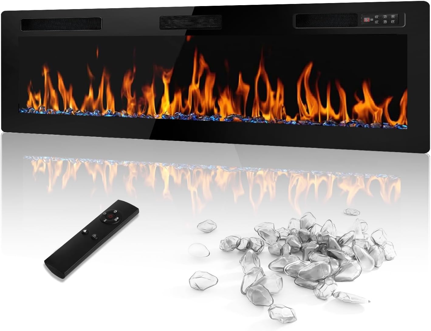 72 inch Electric Fireplace Recessed and Wall Mounted,750/1500W Heater and Linear Fireplace with Touch Screen Control Panel, Timer,Remote Control,Adjustable Flame Color and Speed (72 inch)