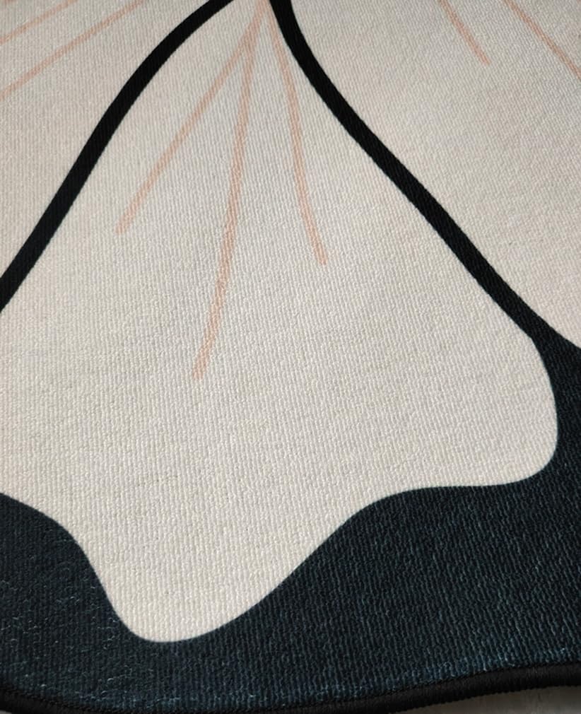 Large Modern Flower Shape Area Rug Black and White Floral Design Soft Low Pile Carpet for Living Room Bedroom Dining Room Washable Non Shed Boho Chic Floor Mat Artistic Focal Point Rug 4'