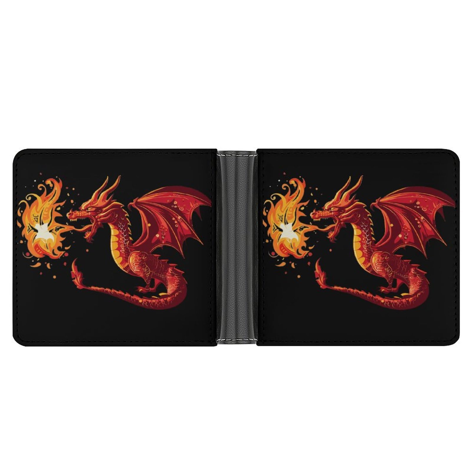 Fire And Dragon Funny Men's Slim Bifold Wallet with Multiple Card Slots Front Pocket Purse