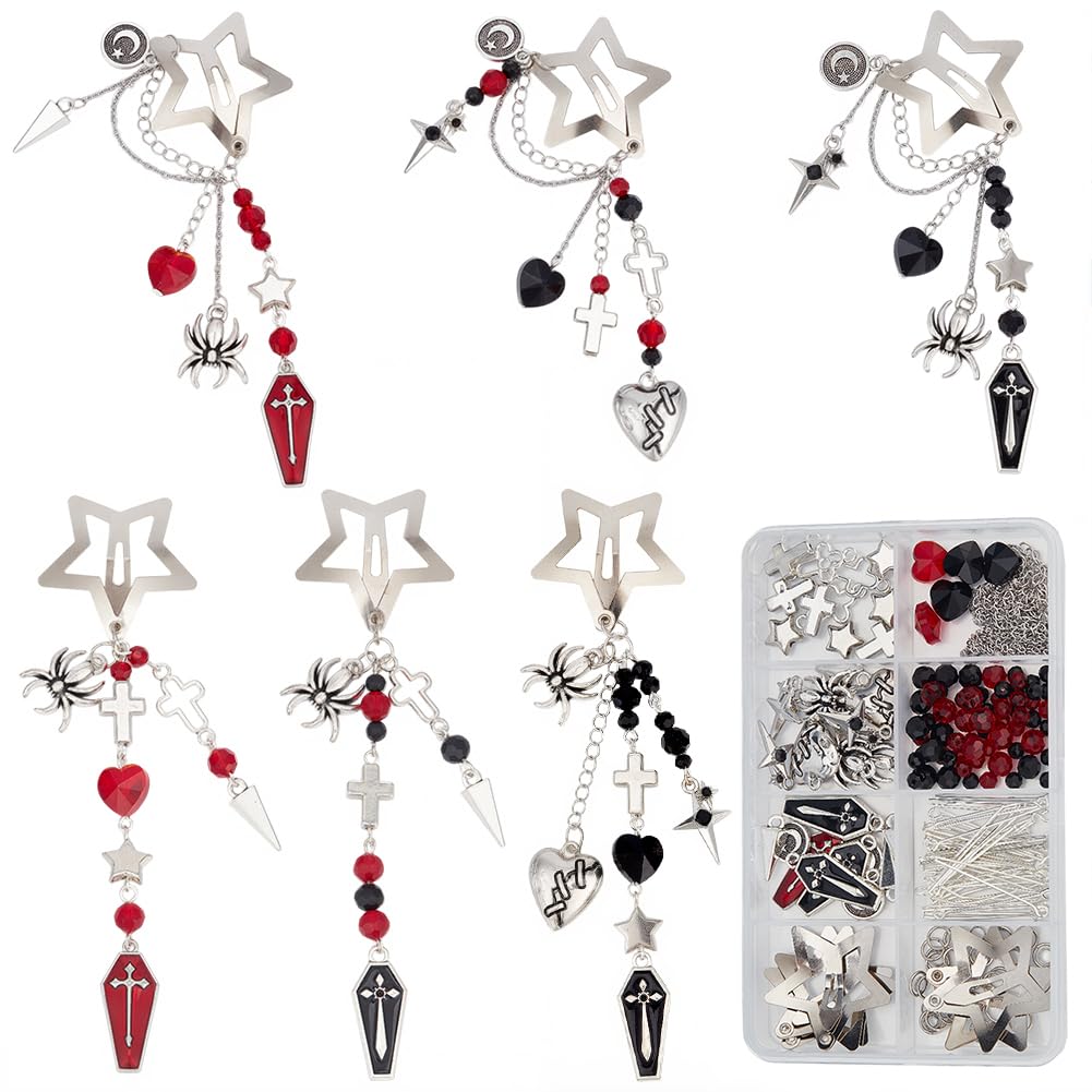 Kit Pinces à Cheveux Gothiques DIY de Qualité avec Croix et Pompons Fluides