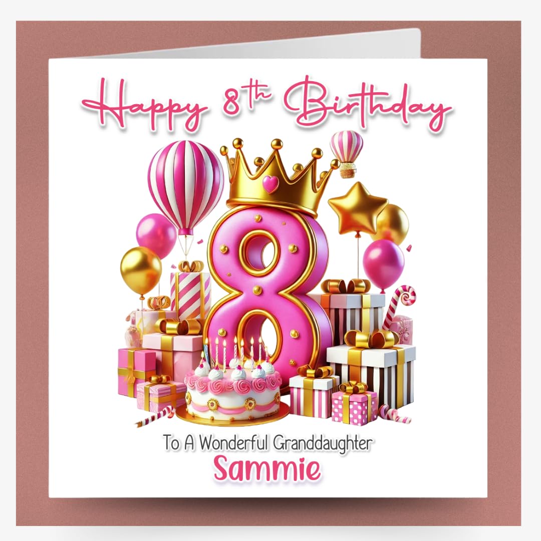 Personalised 8th Girls Birthday Card for Daughter Sister Niece Granddaughter Goddaughter Eight Today Eighth (Large Card Only)