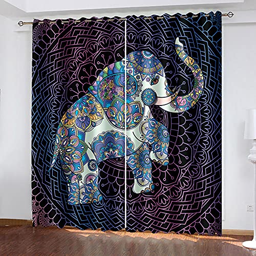 YTSDBB Cortinas Dormitorio Arte de dibujos animados de elefante Ancho 150 x Altura 166 cm Salón Dormitorio Opacas Proteccion Intimidad Aislantes ​​Térmicas Cortinas Ventanas Cover