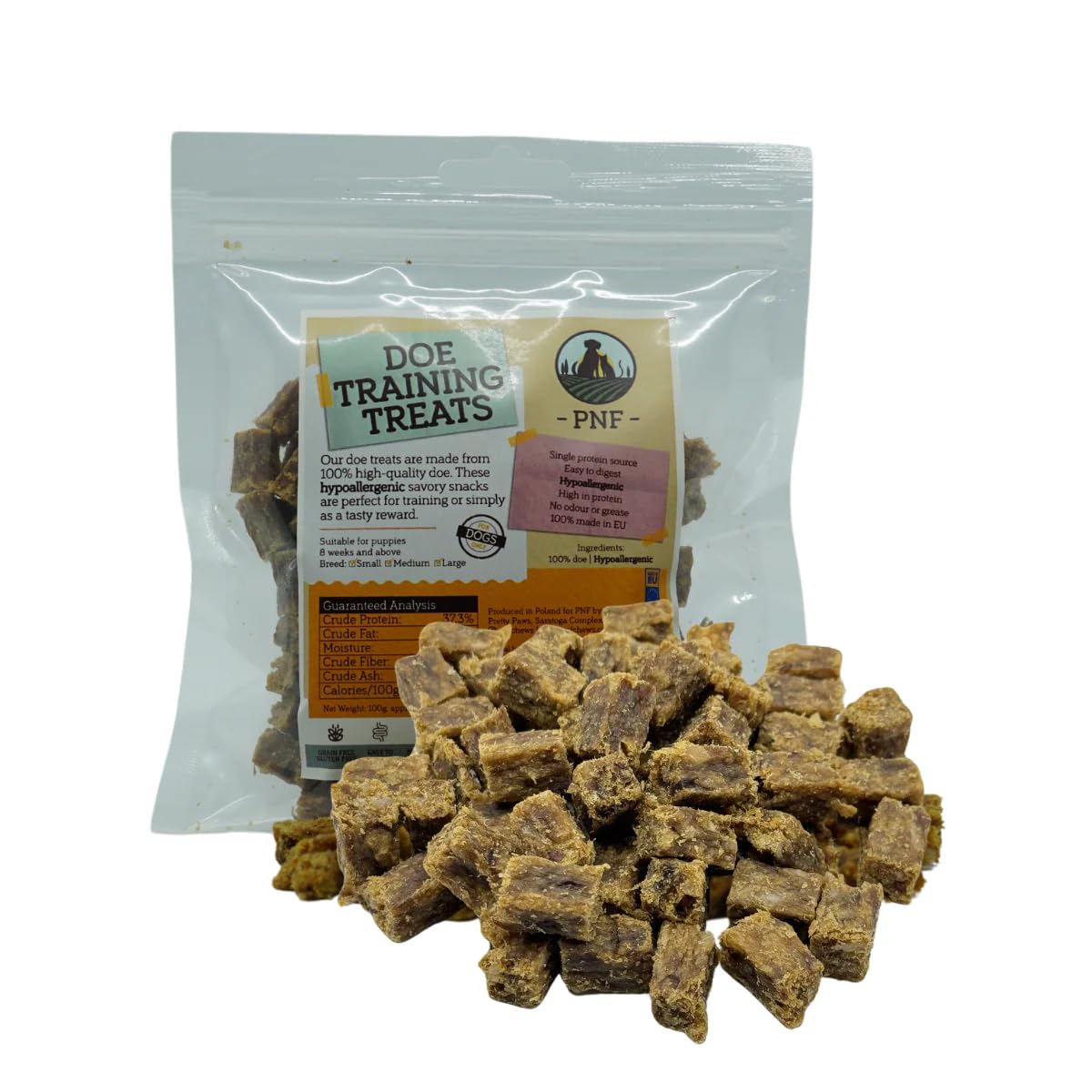 Doe Hypoallergenic Training Treats for Dogs, Made with 100% single ingredient and gently air-dried, Low in Fat (100g)