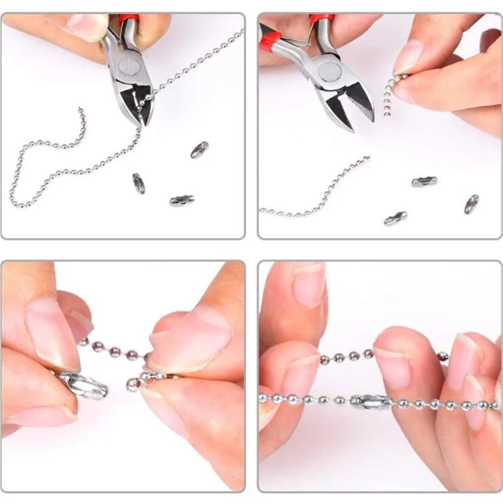 Catene Catena con perline a sfera in acciaio inossidabile 3 rotoli da 10 m Tirante regolabile 150 connettori coordinati for creazione di gioielli ed etichette(2.0mm ball)