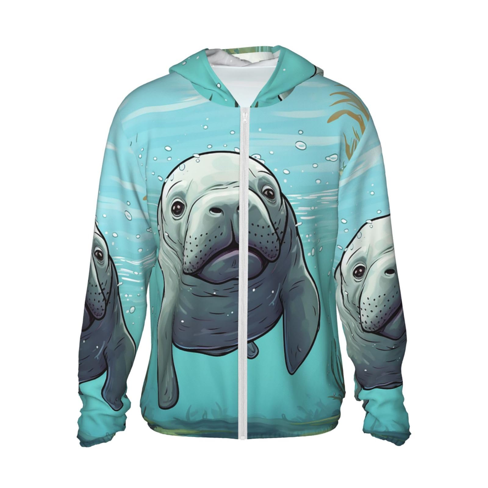 UPF 50+ Crazy Save Manatee Sun Protection Hoodie Full Zip Long Sleeve Lightweight Hoodie Jacket Rash Guard Shirts 3X-Large Black