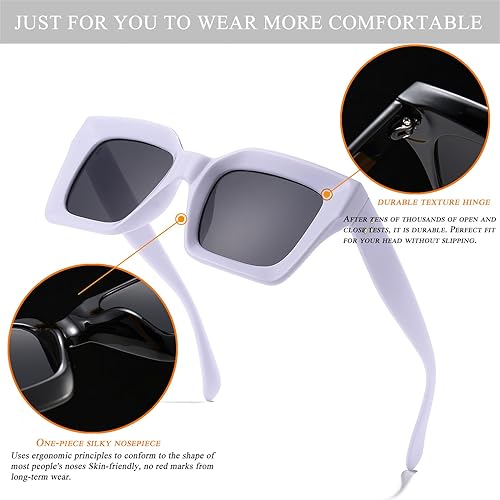 Miniatura 8 de HJSTES Lentes de sol cuadrados vintage para mujeres y hombres, marco cuadrado grueso retro, de gran tamaño, protección UV400