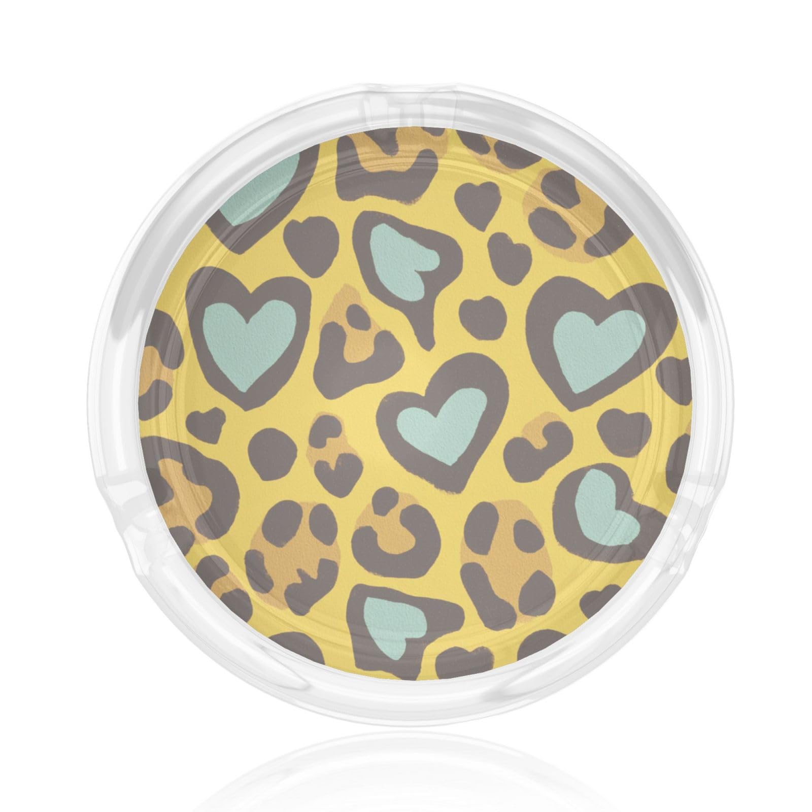 Blue Heart Leopard Spot On Yellow Glass Ashtray For Cigarettes Ash Trays Case For Home Office Decor