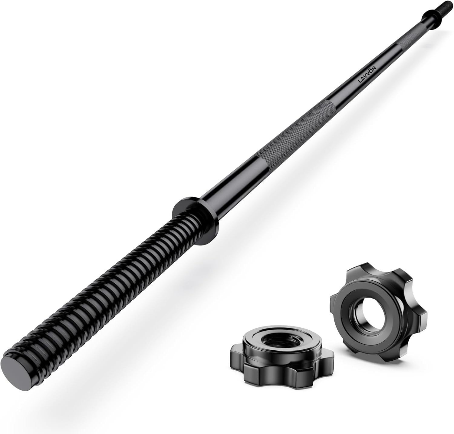 55" Weight Lifting Bar, 1" Standard Straight Barbell Bars for Weight lifting, Olympic Barbell Bar for Bench Press/Hip Thrusts/Squats/Lunges for Gym and Home, 2 Star Star-nuts (480lb Weight Capacity) Black