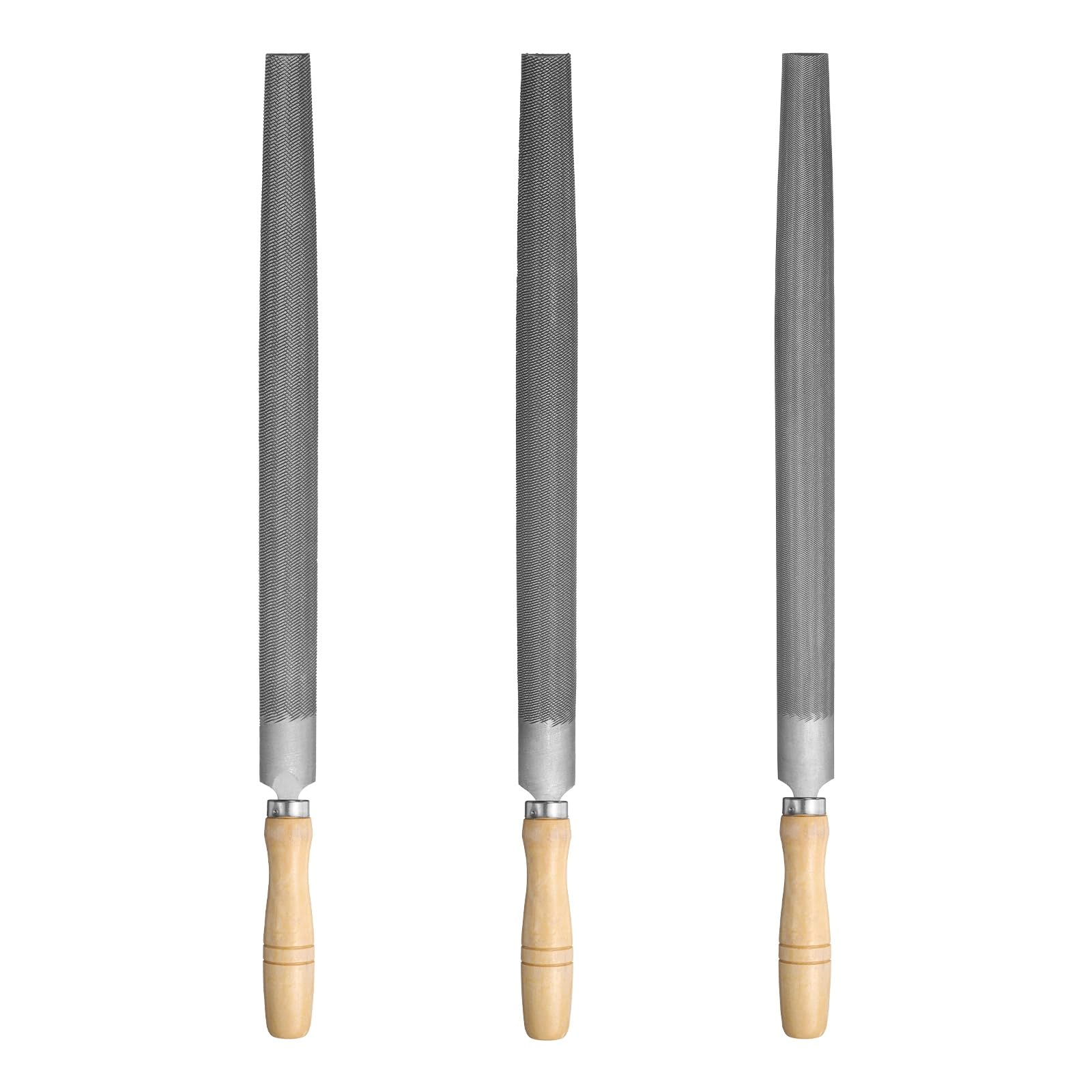sourcing map 3pcs 12" Half Round Medium Cut File Double Cut Teeth Bastard/Medium/Thin Metal File High Carbon Steel T12 with Wood Handle for Metal Wood Tool Sharpener, Gray