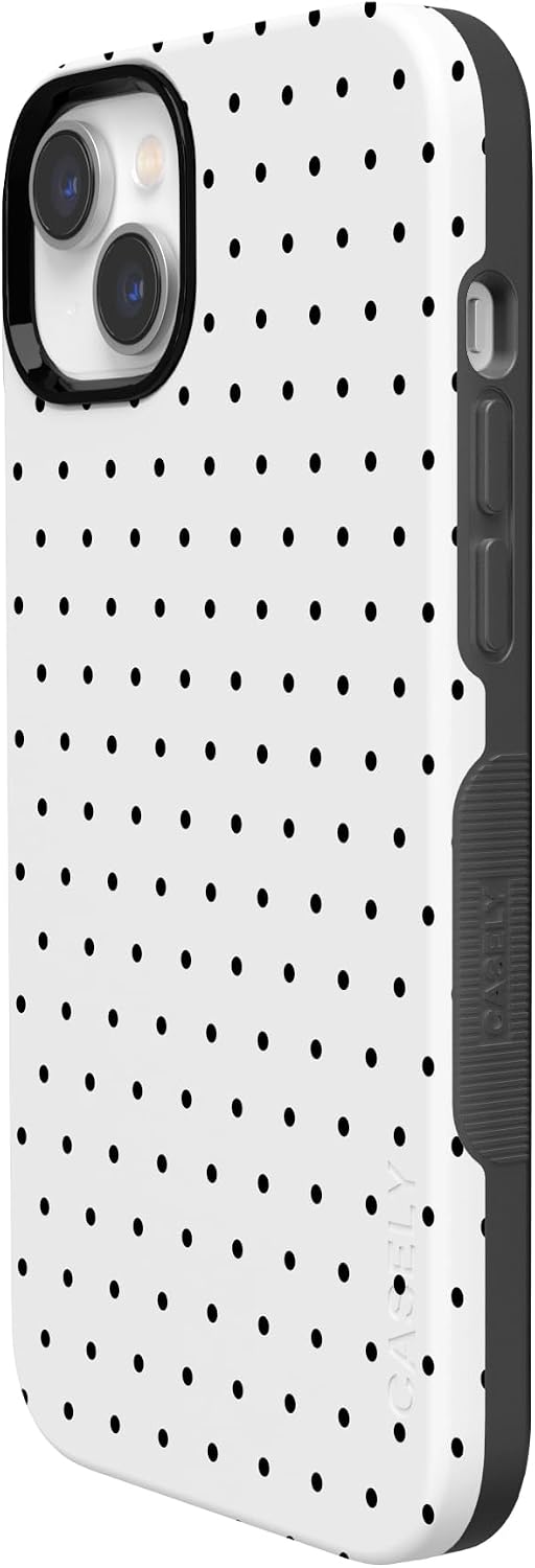Casely iPhone 14 Plus Case | On the Dot | White Polka Dot | Bold Protective Design | Compatible with MagSafe