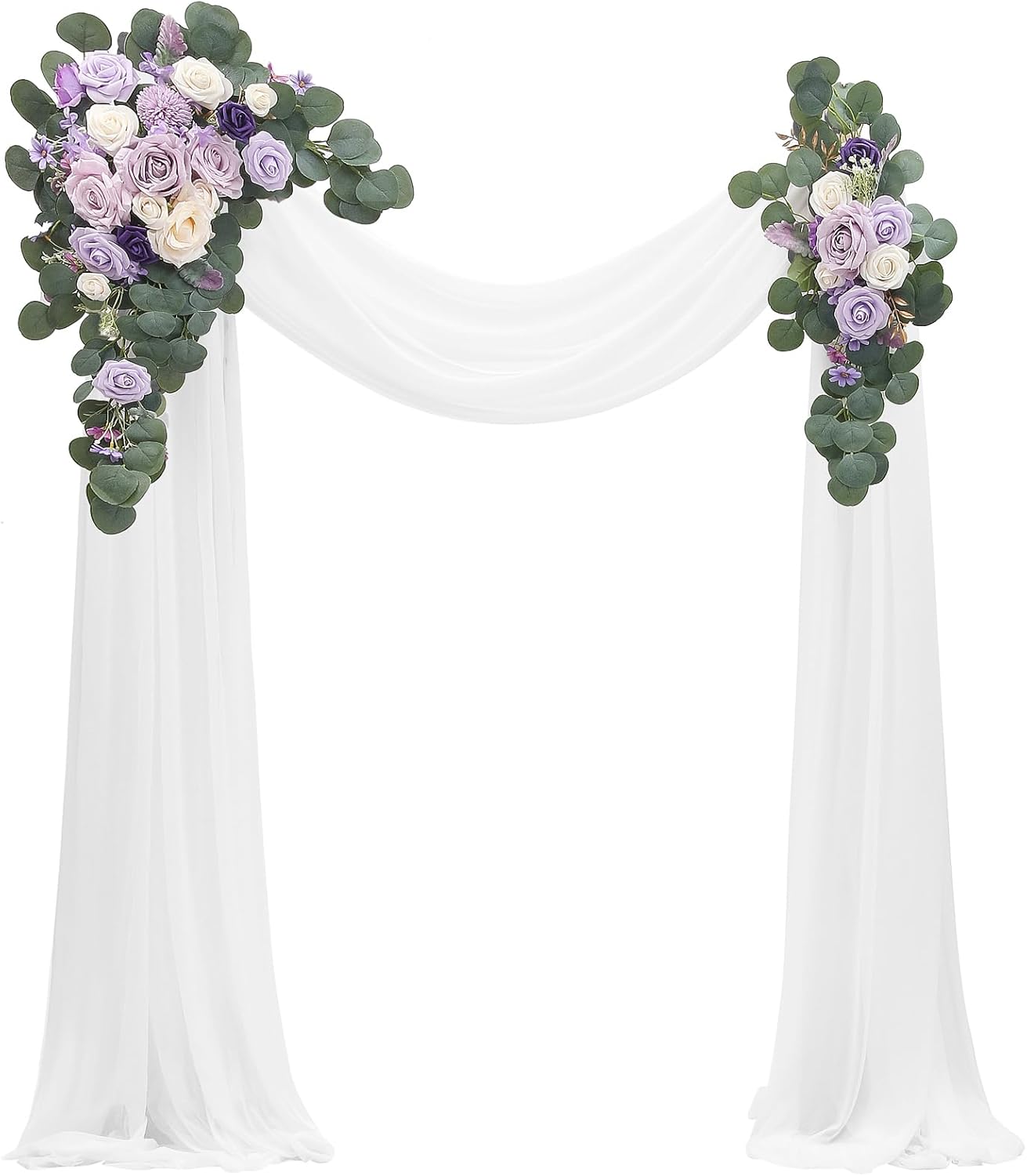 Floroom Arch Flowers with Drapes Kit (Pack of 4) - 2pcs Artificial Dusty Blue & Navy Blue Floral Swag Arrangement with 2pcs Draping Fabric for Wedding Ceremony Arbor and Reception Backdrop Decoration