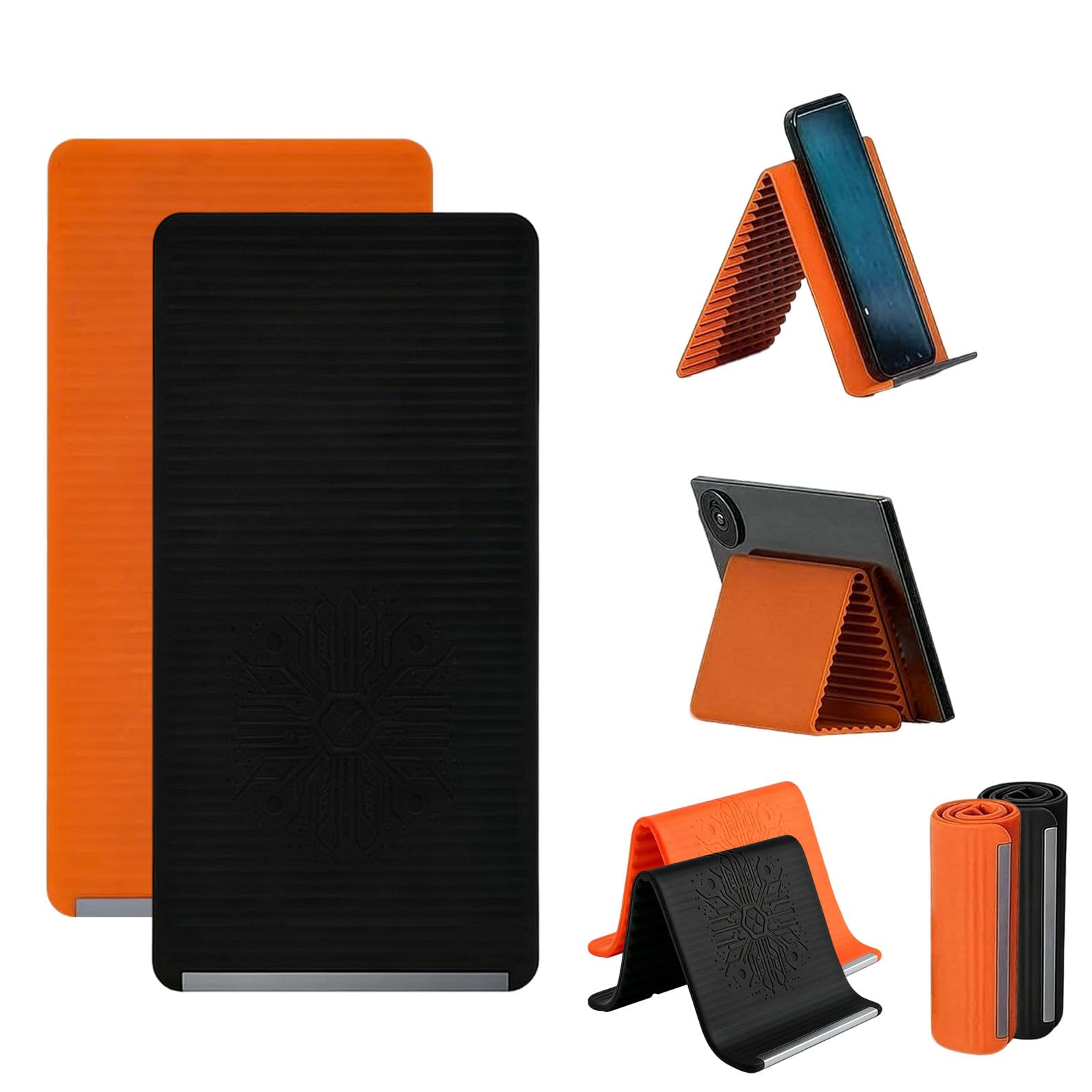2Pcs Mobile Foldable Stand for Desk, Flexible Silicone Phone Stand Holder, Adjustable Viewing Angle for Video Watching and Online Classes, Compact Travel Design for Pocket Storage, Black and Orange-image-13