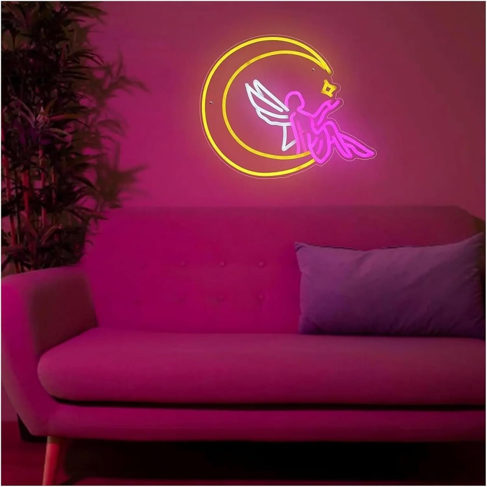 Per insegna al Per neon con retro Moon Fairy, luce variabile per camera da letto