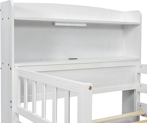 Miniatura 55 de Cama de plataforma de tamaño individual con cabecera de almacenamiento y luz LED integrada, base de cama de plataforma de madera con barandilla de