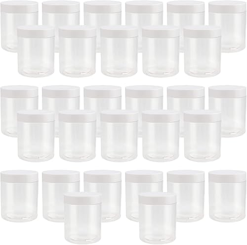 MOUYAT Paquete de 30 frascos de plástico de 8 onzas con tapas, recipientes de plástico vacíos recargables de boca ancha, a prueba de fugas,