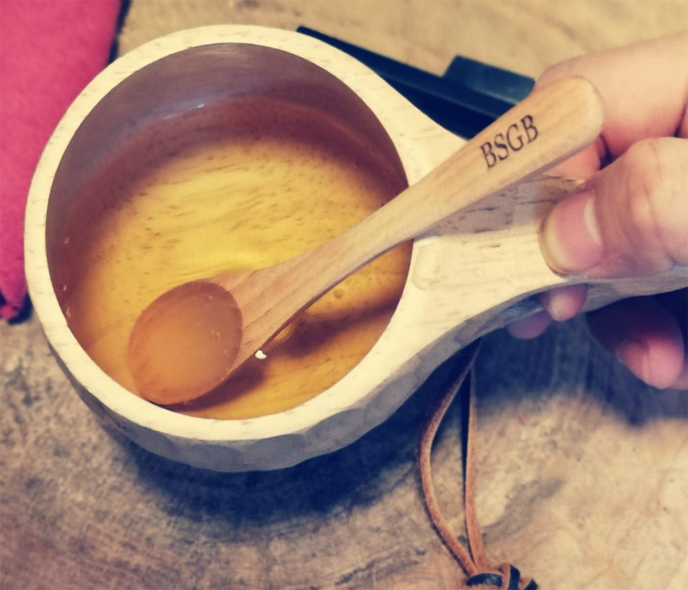 BSGB Kuksa Wooden Cup Nordic Style Portable Outdoor Camping Drinking Cup Traditional Coffee Mug with Leather Lanyard for Backpacking Camping Hiking Survival Teacup (Type A)