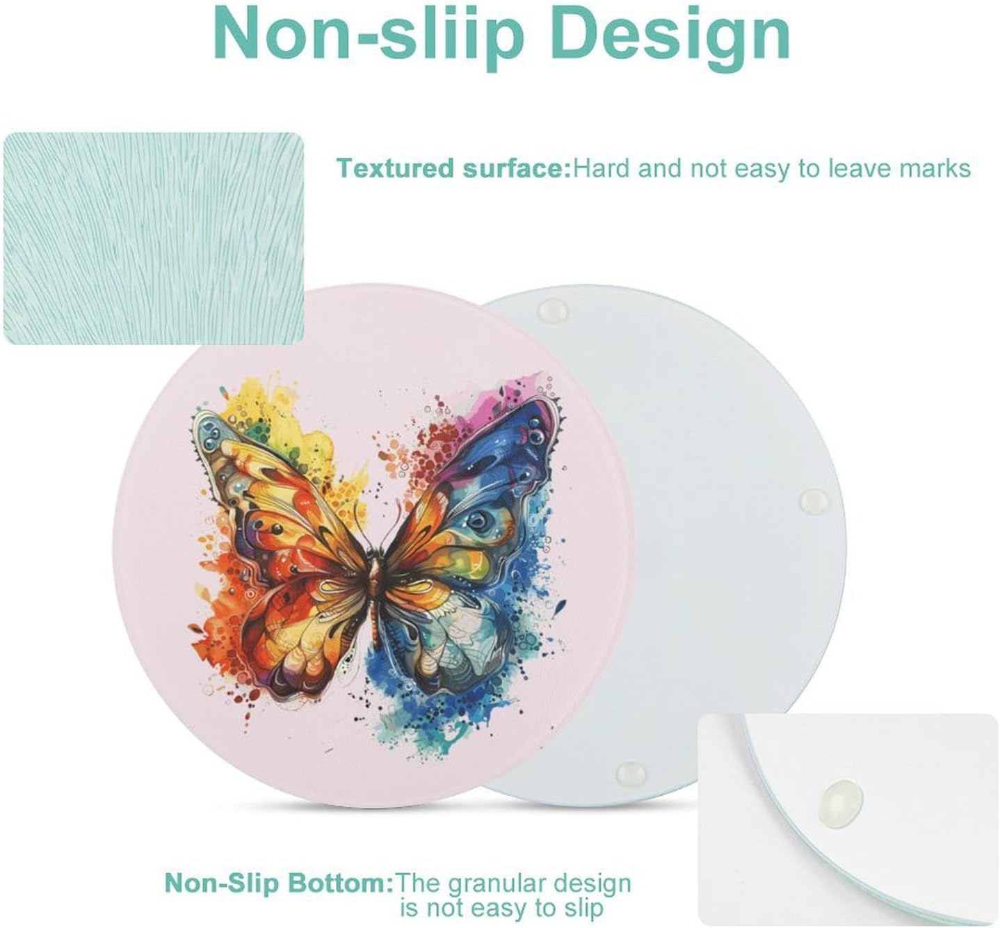 Watercolor Butterfly Kitchen Cutting Board Glass Chopping Block for Meat Vegetables and Fruits Ideal Home Gifts