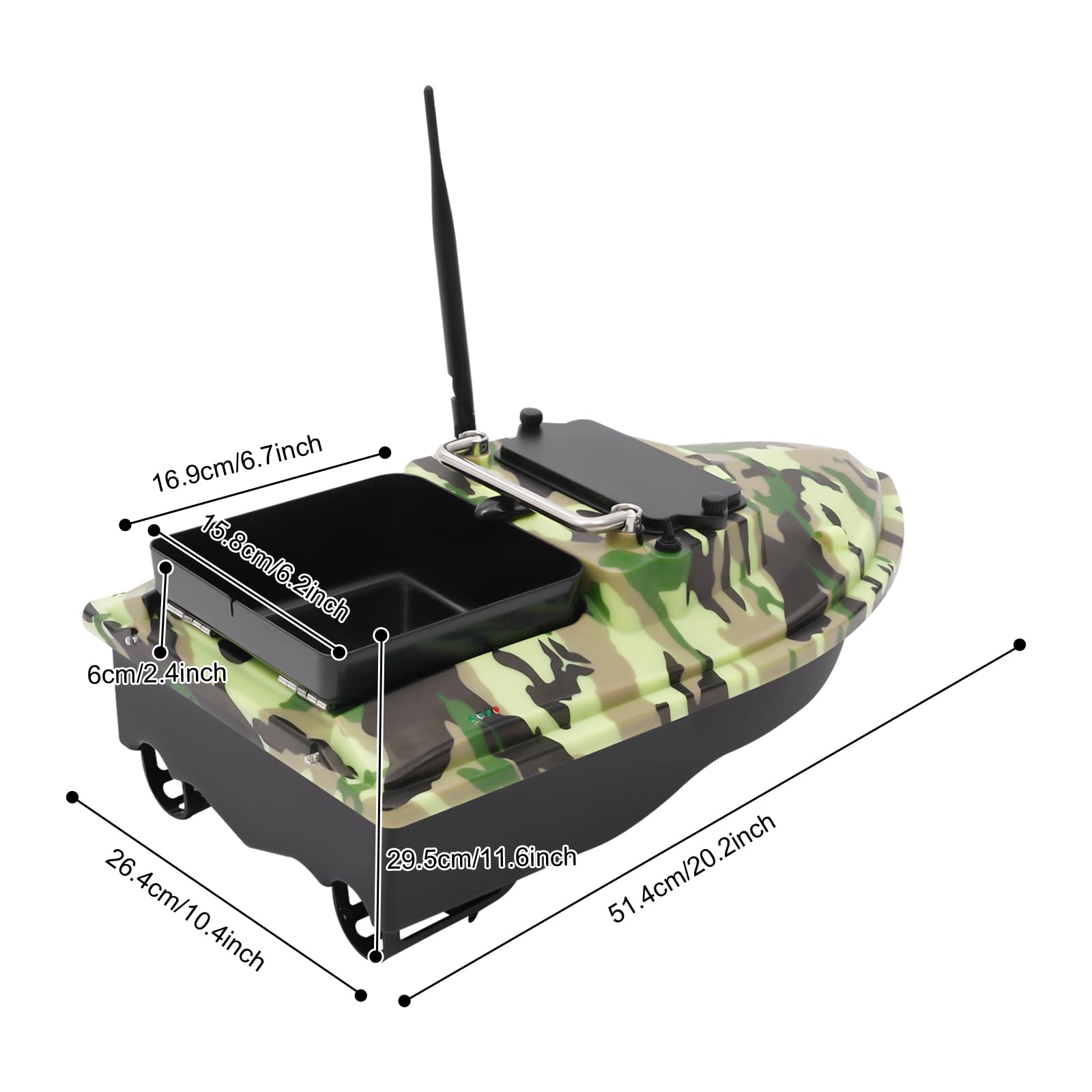 500m Ferngesteuert Futterboot Angeln 10400mAh Nachtangeln Fischköder Köderboot mit LED-Navigator-Licht, Fernbedienung Futterboote Bait Boat Ferngesteuertes Köderboot (Tarnfarbe)