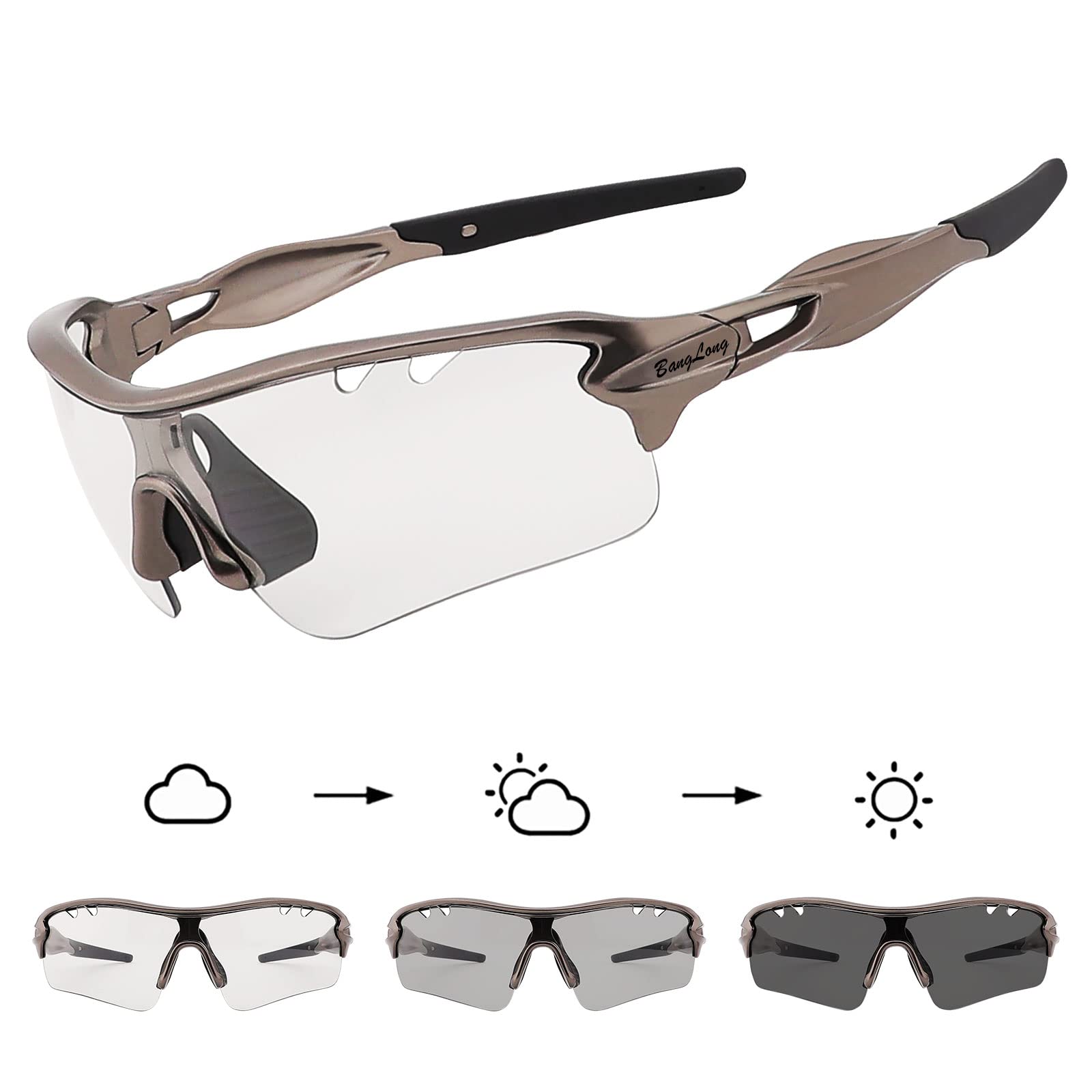BangLong Gafas de sol fotocromáticas para hombre y mujer, protección UV400, gafas deportivas para ciclismo rápido, correr, béisbol, MTB, deportes al aire libre, bicicleta
