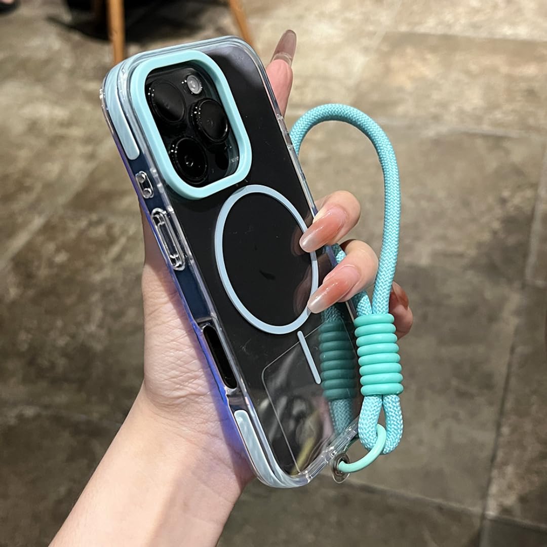Per iPhone 16 Pro Cover protettiva in TPU trasparente, morbida e antiurto con cordino (per iPhone 16 Pro/Blu)