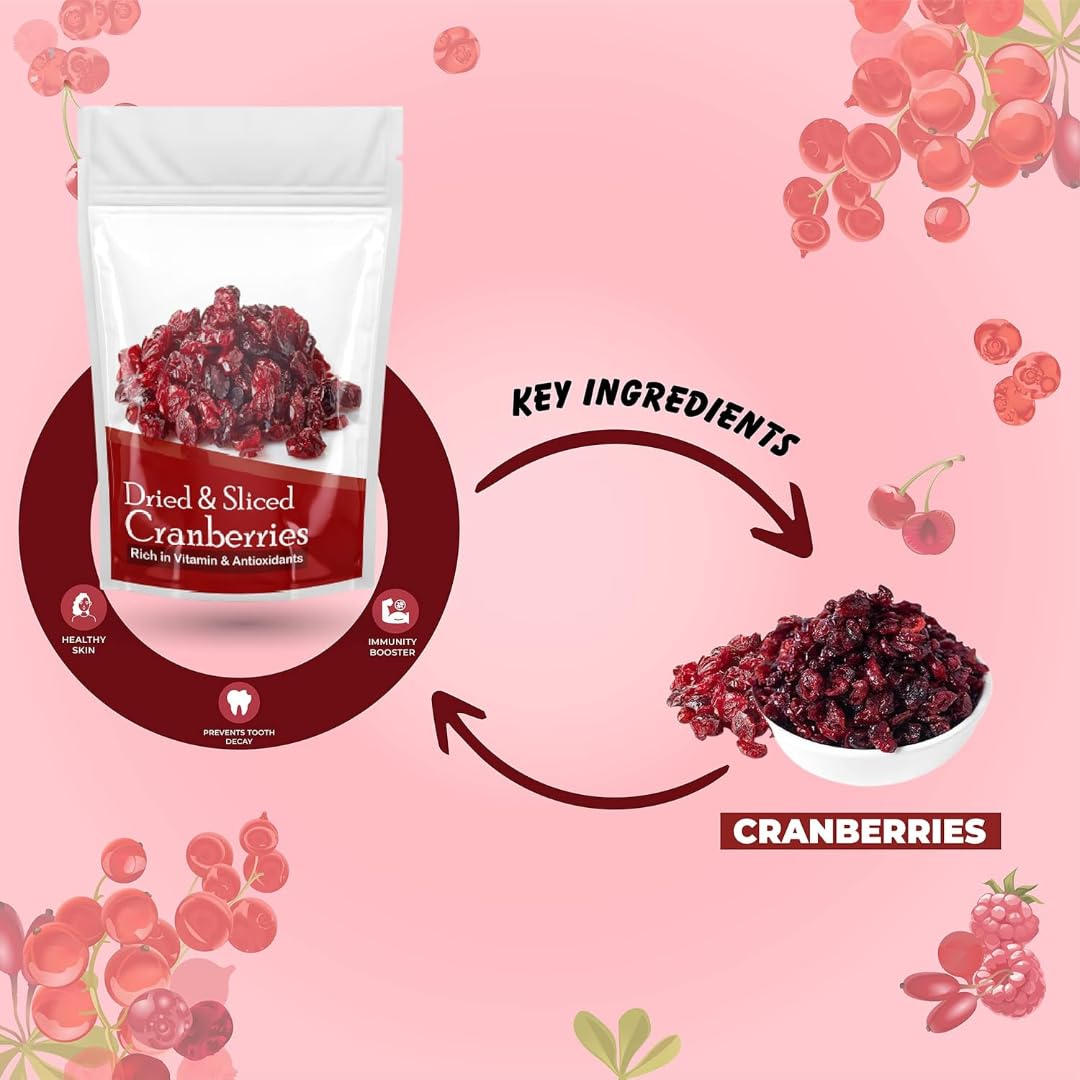 Generic Dried Cranberry dry fruit Naturally Dehydrated Real Sliced Cranberries,High Nutrient and Antioxidant No Added Preservatives -250 gm