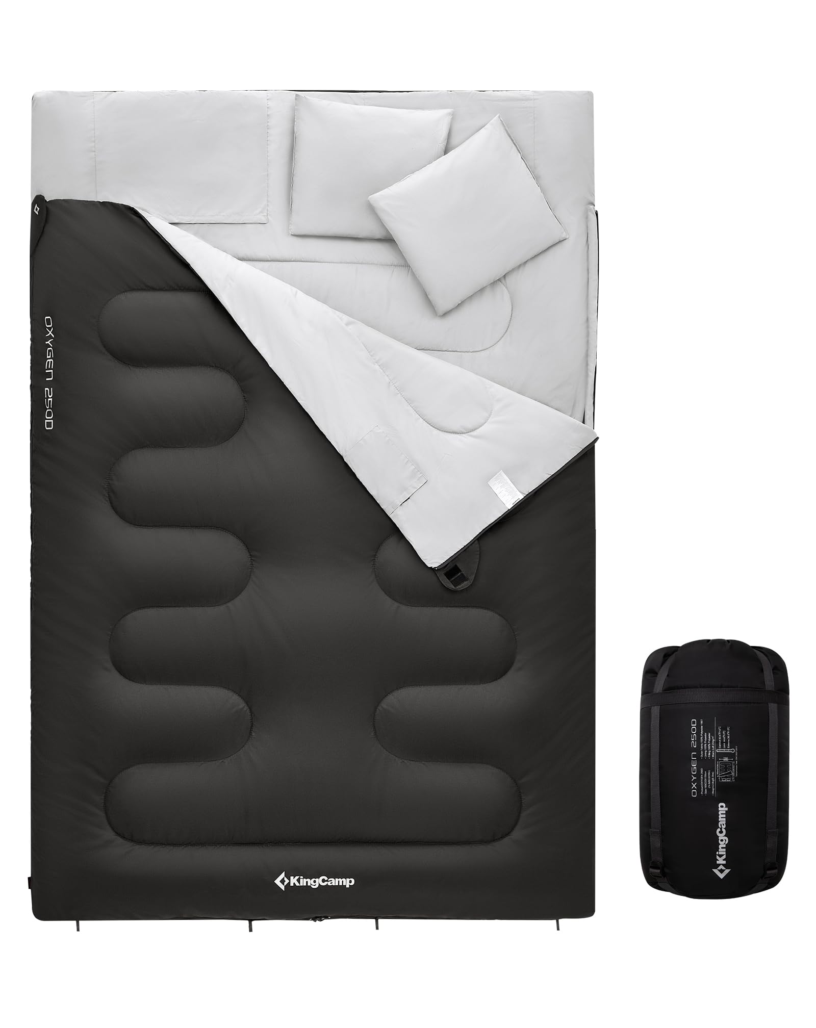 KingCamp Double Sleeping Bag Oxygen with 2 Pillows Queen Size & Extra-Large Rectangular Sleeping Bags for Adults 4 Seasons Waterproof Envelope Sleeping Bag for Camping Festivals Hiking Indoor Outdoor