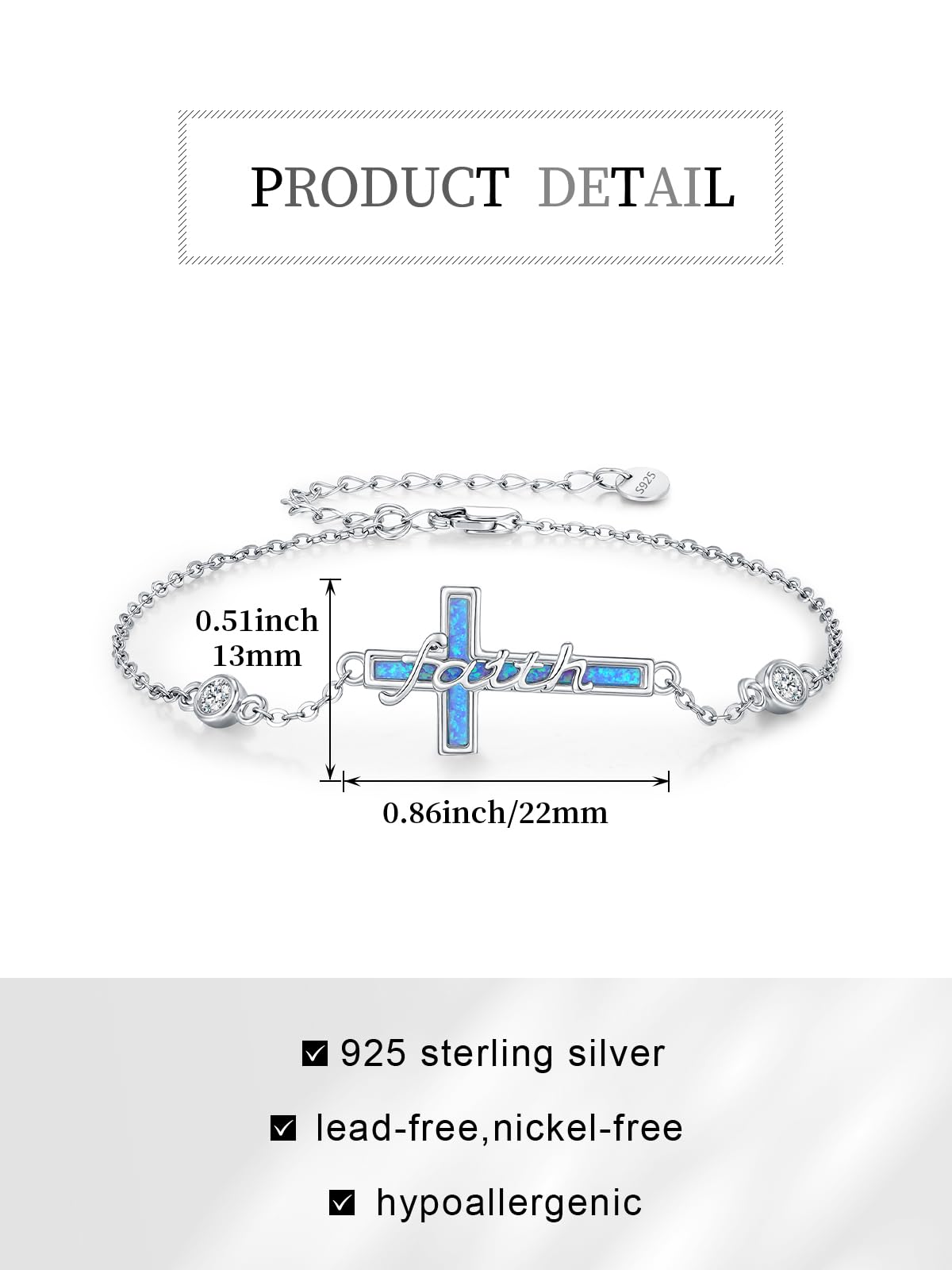 Bracciale con opale blu e croce da donna, in argento sterling 925, gioiello religioso, idea regalo