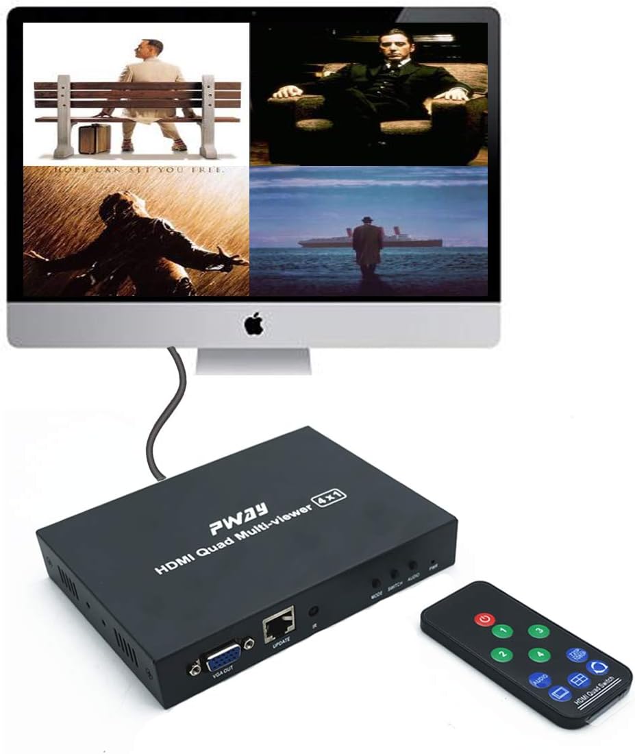 PW-MH41B HDMI 4×1 Quad Multi-Viewer with 1920×1080P@60Hz HDMI1.3 Support Both HDMI and VGA Interfaces and EDID Function