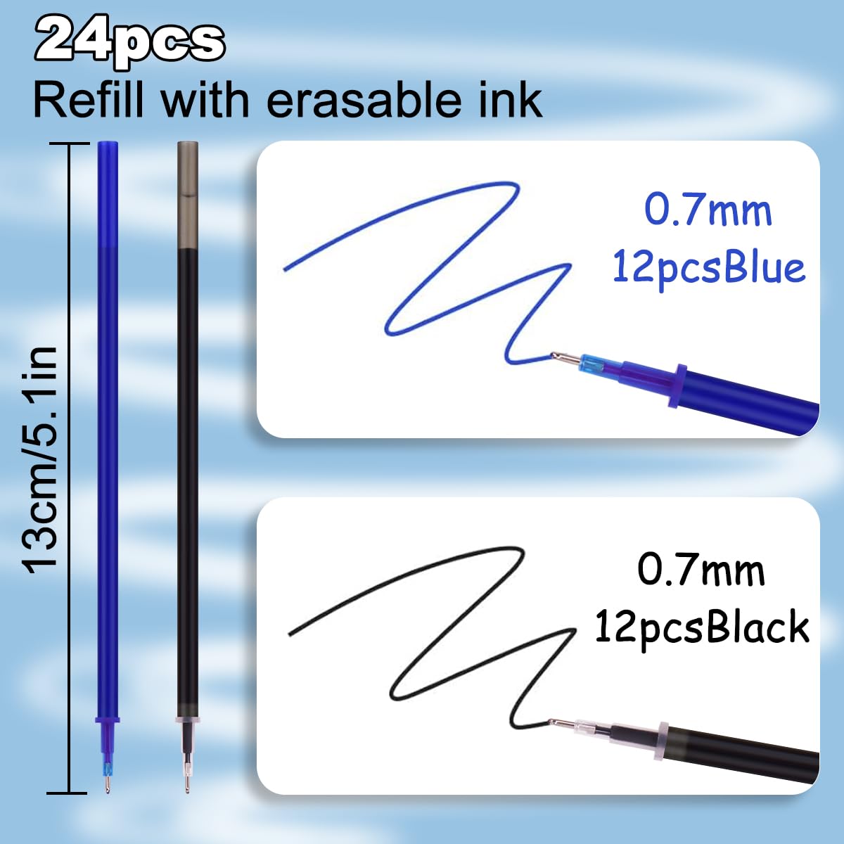 12 Recharges Effaçables Bleues Pour Stylos Legami | Mines 0.7mm Gel Thermosensible