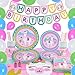 WERNNSAI Set de Fournitures de Fête Lama - Fournitures de Fête Luau pour Filles Anniversaire Bannière Ballons Assiettes Plaques nappes Serviettes Pailles