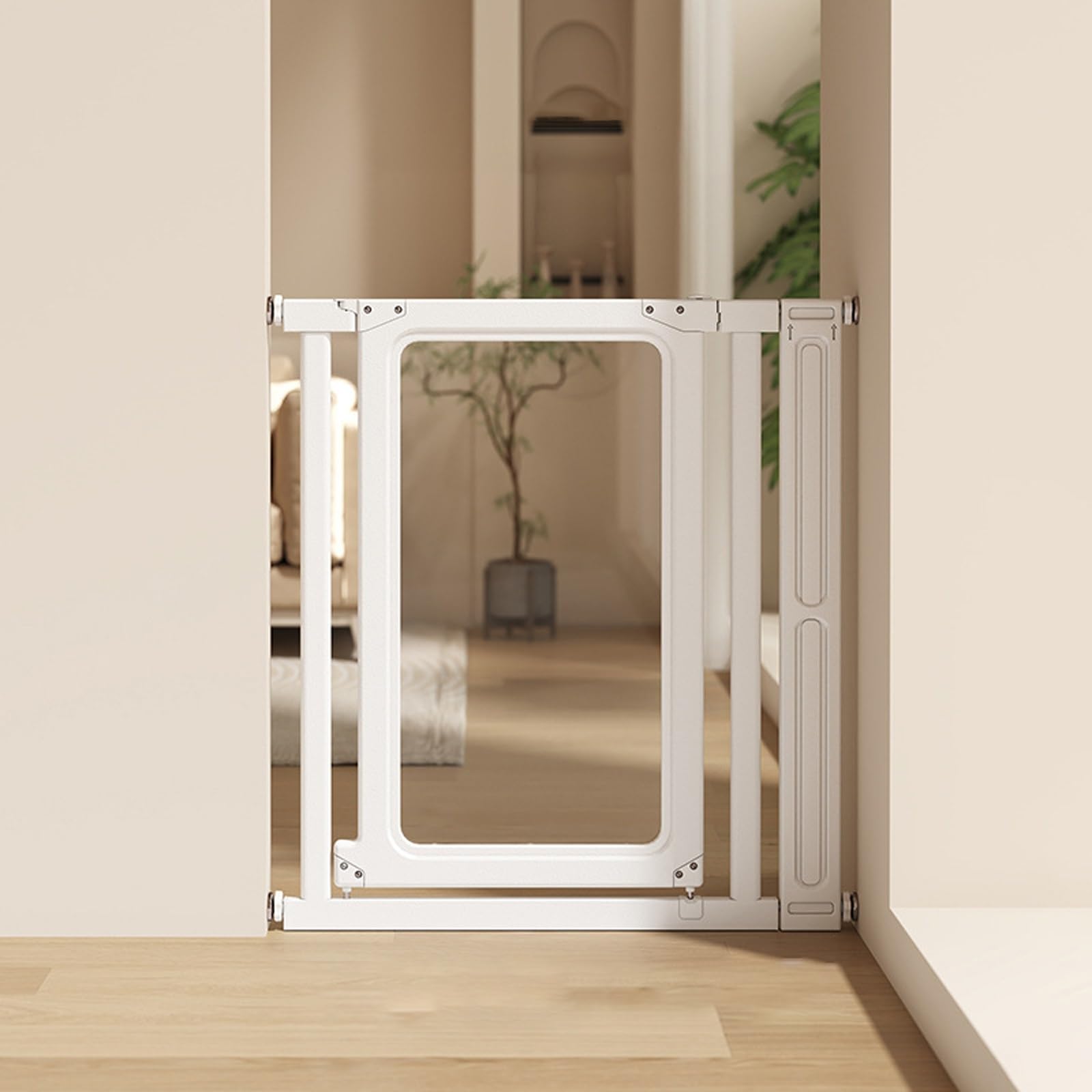 Transparent Indoor Pet Enclosure, Freestanding Dog Gate, Auto-close Pet Gate, Suitable For Doorways, Stairs, Hallways,and Wide Indoor Or Outdoor Passageways(69.5-84cm/27.4-33.1in)