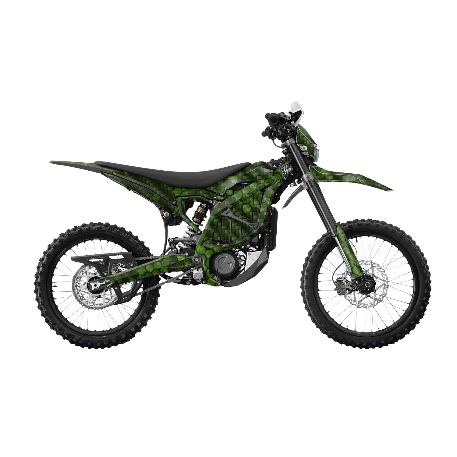Carbon Fiber Surron Ultra Bee Graphics Kit Wrap - Green Hexa Camo - Sur-Ron Skin - Premium 3M Vinyl Protective Wrap Decal Cover - Easy to Apply | Crafted in The USA by MightySkins