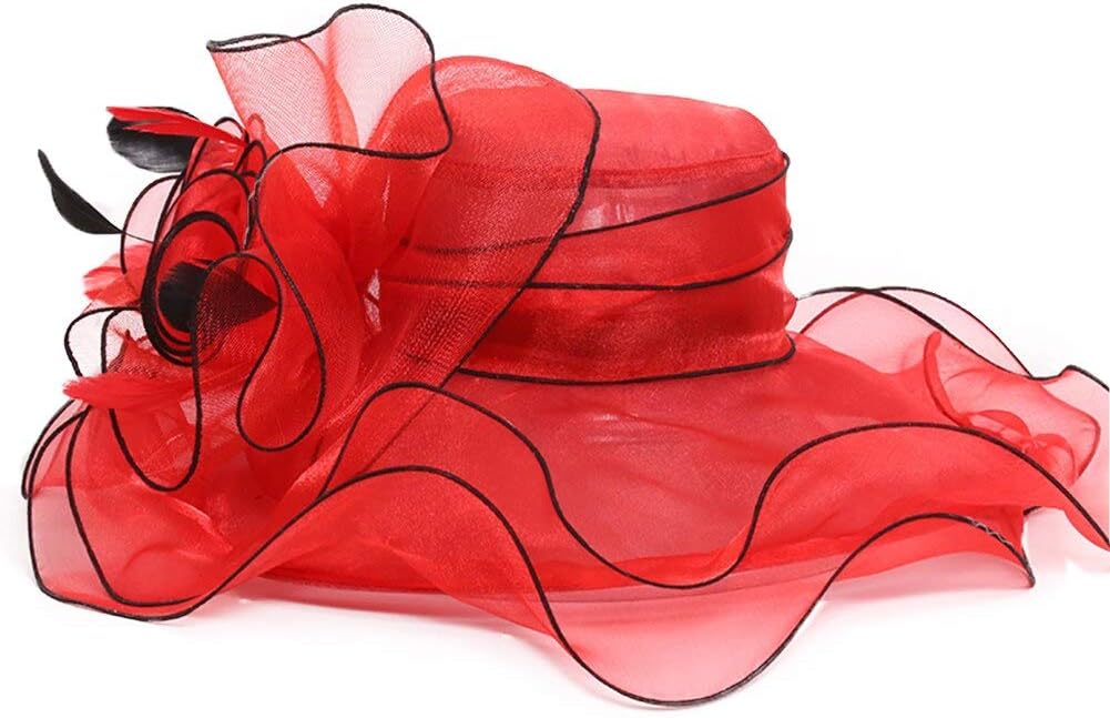 F FADVES Wide-Brimmed Flounce Fascinator Cocktail Hat Tea Party Bridal Dress Church Flowers Feathers Hats