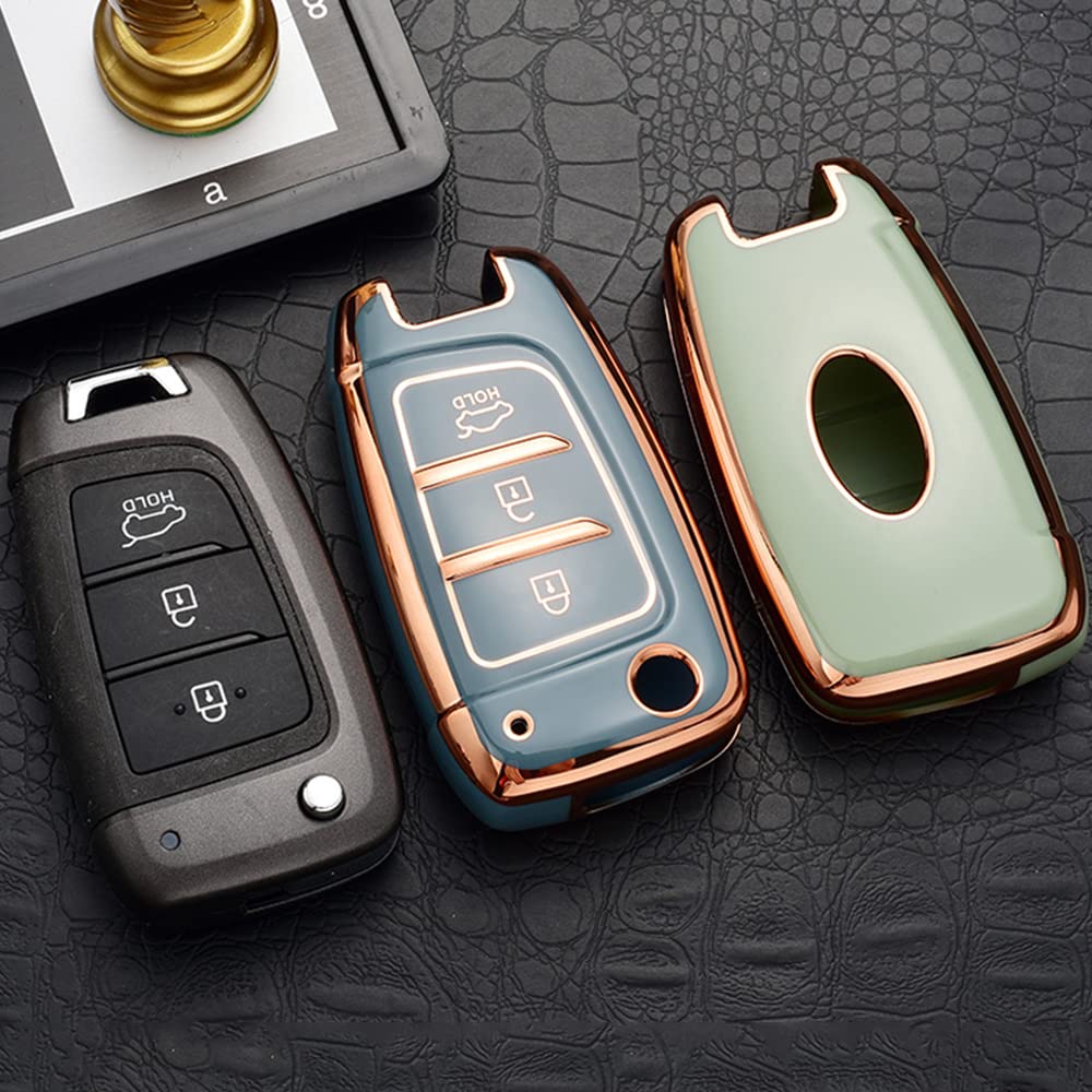 ontto Etui na kluczyki samochodowe pasuje do Hyundai I30 Accent Tucson Ix35 Solaris Elantra Kona Santa Fe Celesta Sonata TPU silikonowe etui na klucze, etui ochronne, brelok do kluczy, złoty, czarny
