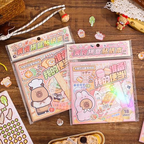 Image of Girl's Japanese Kawaii Food Platter Scene Sticker Book, 18 Sheets DIY Sukiyaki Stickers, 3 Recipes + 15 Plating Stickers Book for DIY Scrapbooking Journaling Handbook Decoration