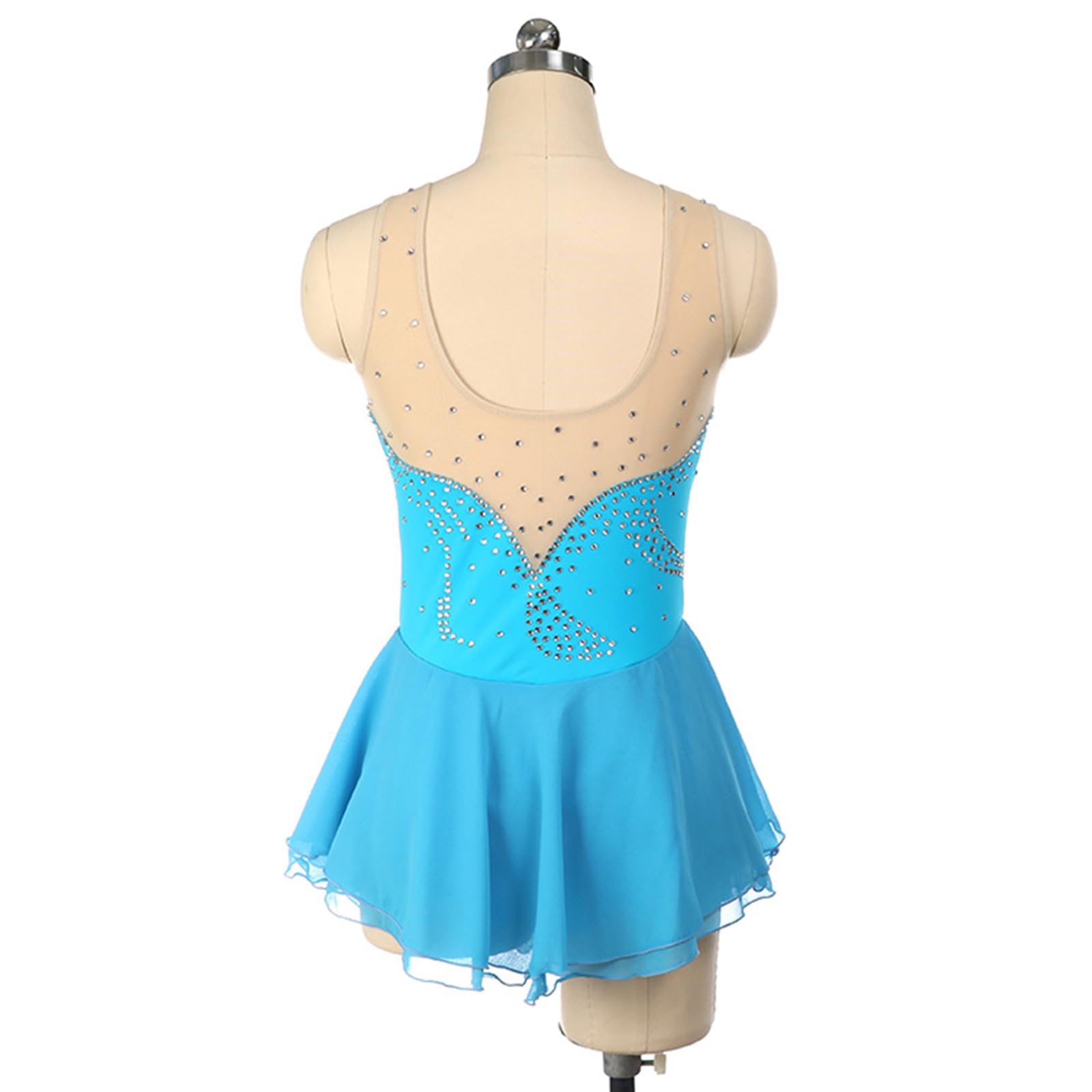 Maillot Patinaje Artístico Niña Vestido Brillante De Danza Ballet Maillot con Falda De Gimnasia Ritmica Disfraz Bailarina Niña,Light Blue,3XS