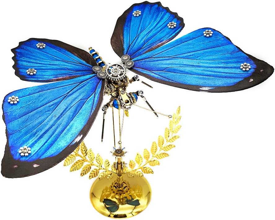3D DIY Metal Blue Morpho Butterfly Assembly Model Kit, Mechanical Butterfly Model, Creative Desktop Decoration Gift (100+PCS)