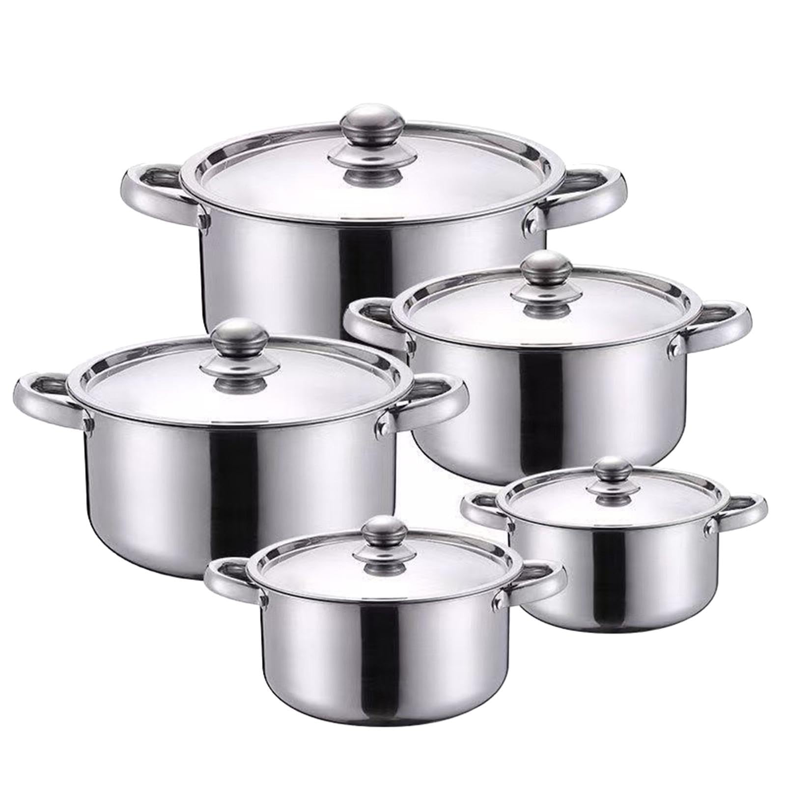 Marmites acier inoxydable faitouts induction batterie cuisine inox 5 pièces couvercle
