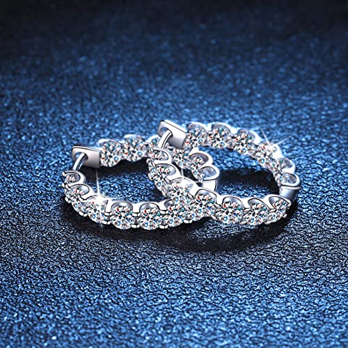 Moissanite Hoop Earrings, 2.6cttw D Color VVS1 Round Cut Hoop Earring, 925 Sterling Silver Huggie Earring for Women Wedding Earrings3