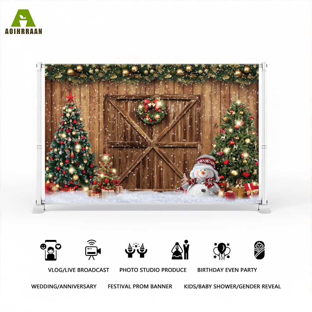 Aoihrraan 3x2,5m Buon Natale Backdrop Camino Albero Natale Regalo Rosso Marrone Legno Fotografia Della Parete Sfondo Felice Anno Nuovo Vigilia Natale Decorazione Festa Famiglia Ritratto Foto Props