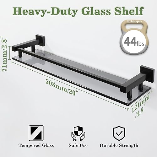 Miniatura 3 de Alise Estantes de baño, estante de vidrio negro mate para baño, estantes flotantes modernos, 20 pulgadas