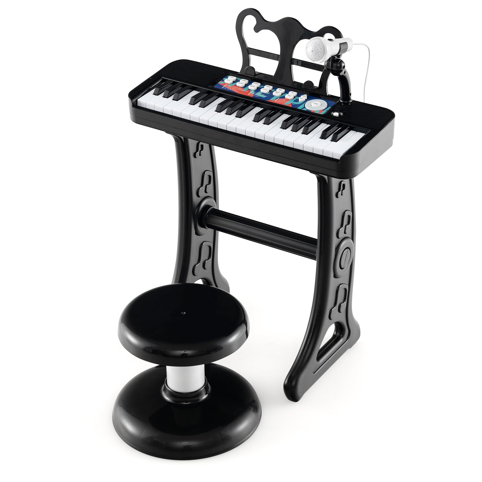 RELAX4LIFE Pianoforte per Bambini con 37 Tasti, Tastiera Musicale con Microfono, Leggio e Sgabello, Funzioni di Record e Playback, Regalo di Natale/Compleanno (Nero)