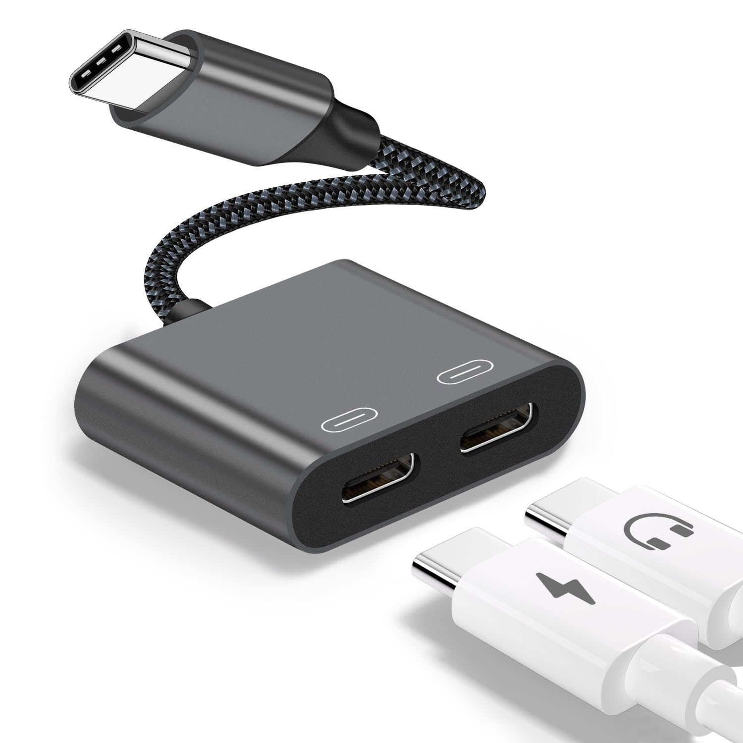 Adaptateur USB-C 2 En 1 - Charge Rapide 60W + Casque Audio - Double Port USB-C Pour Samsung Galaxy, Pixel, Etc.