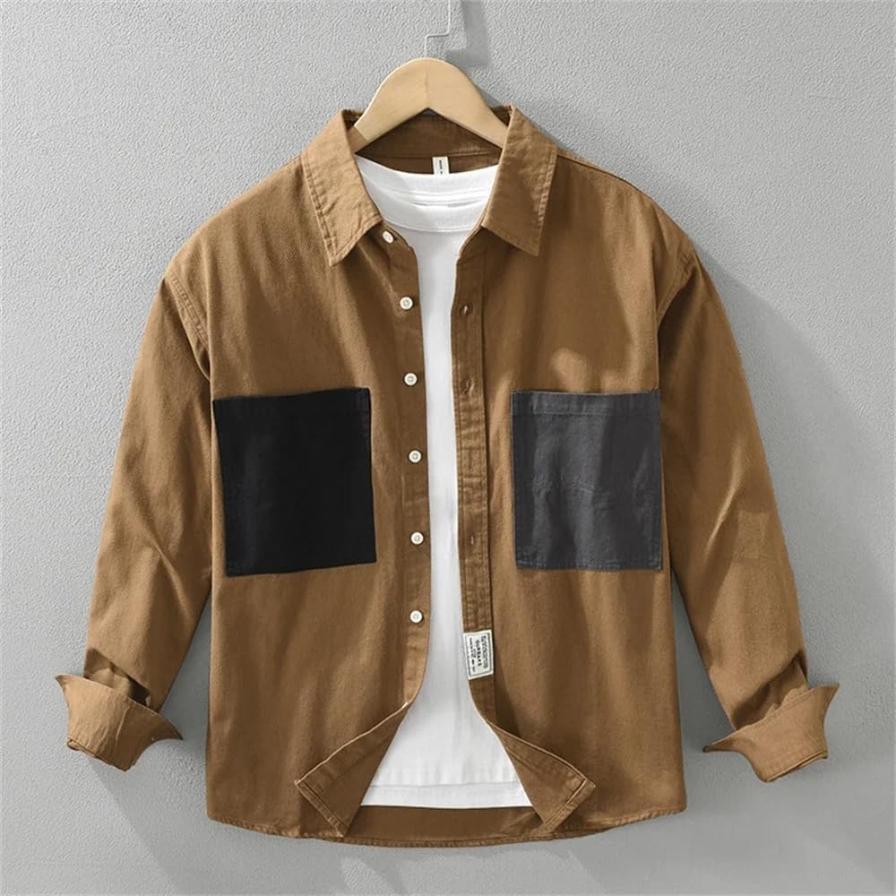 Autumn Men Long Sleeve Shirts Loose Workwear Men's Tops Cotton Mens Work Top