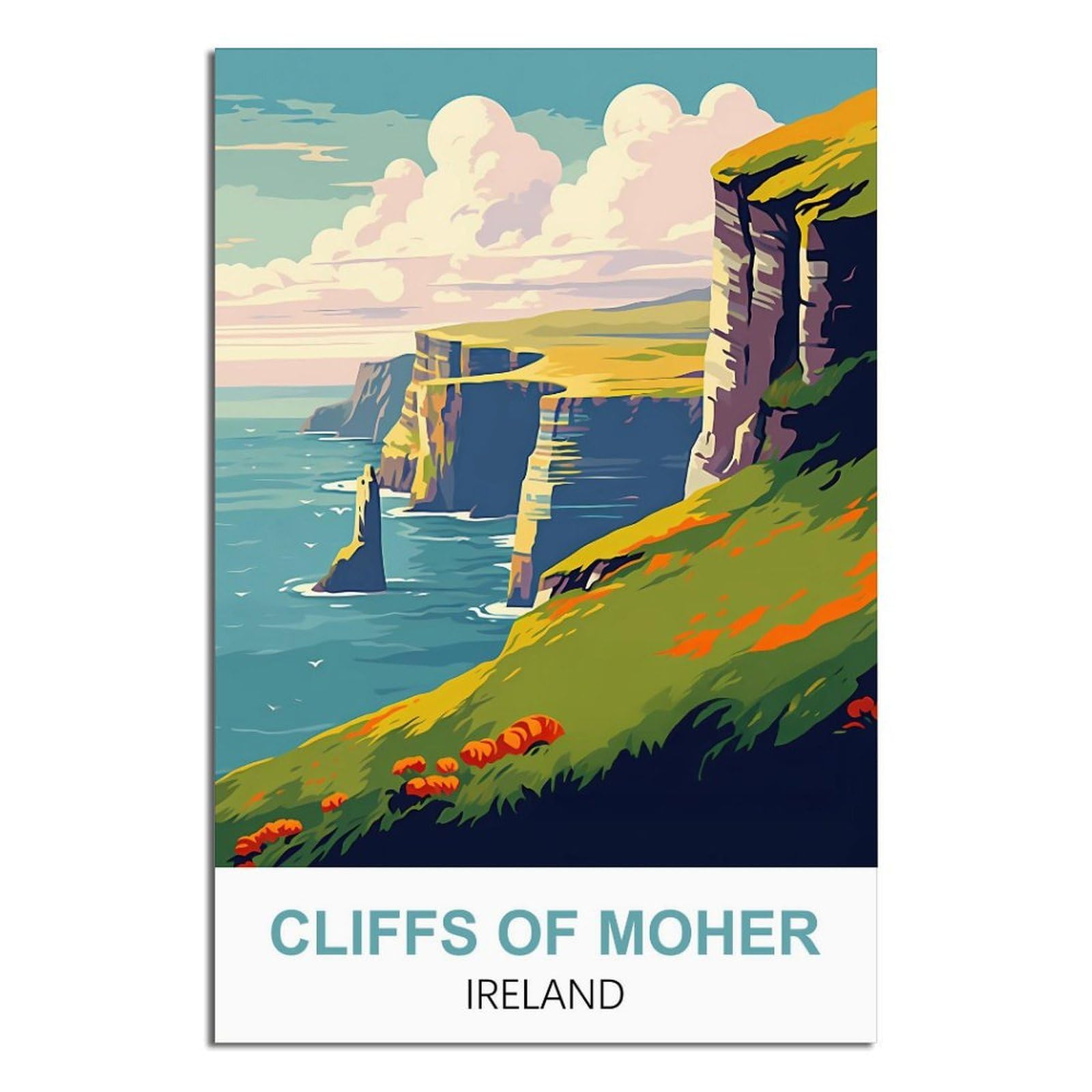 EZMLFA 5D Diamond Art Kits for Beginner,Cliffs of Moher Ireland Crystal Rhinestone Embroidery Craft Kits for Home Wall Decor Gifts, 30x40cm