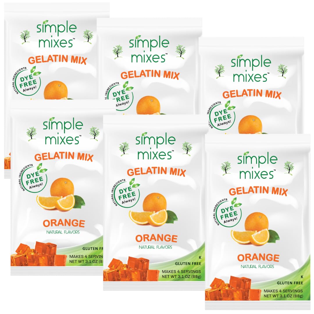 Natural Gelatin Dessert, Orange, Kosher, 6 Pack of 3.1 oz each