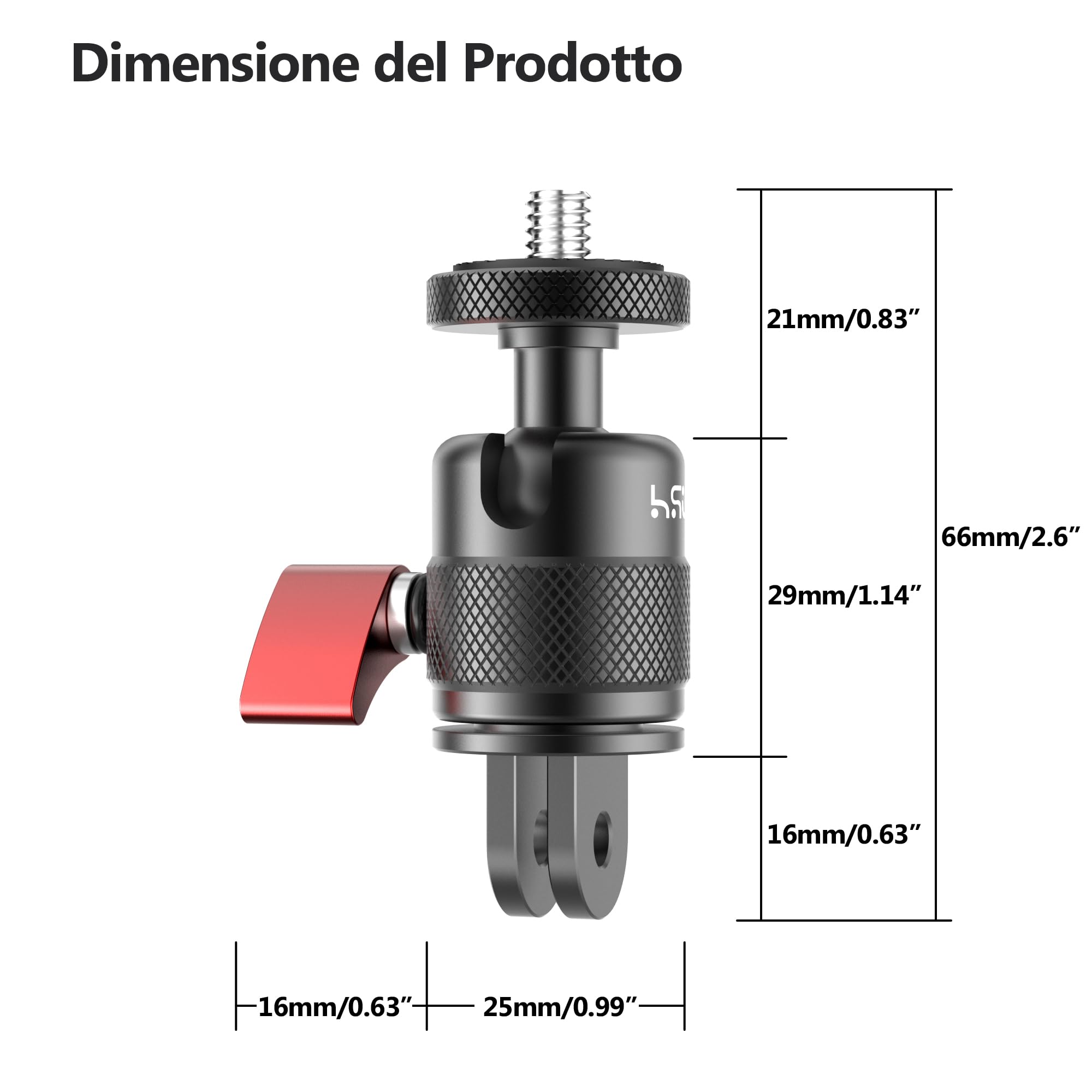 HSU Supporto girevole in alluminio per GoPro, rotazione a